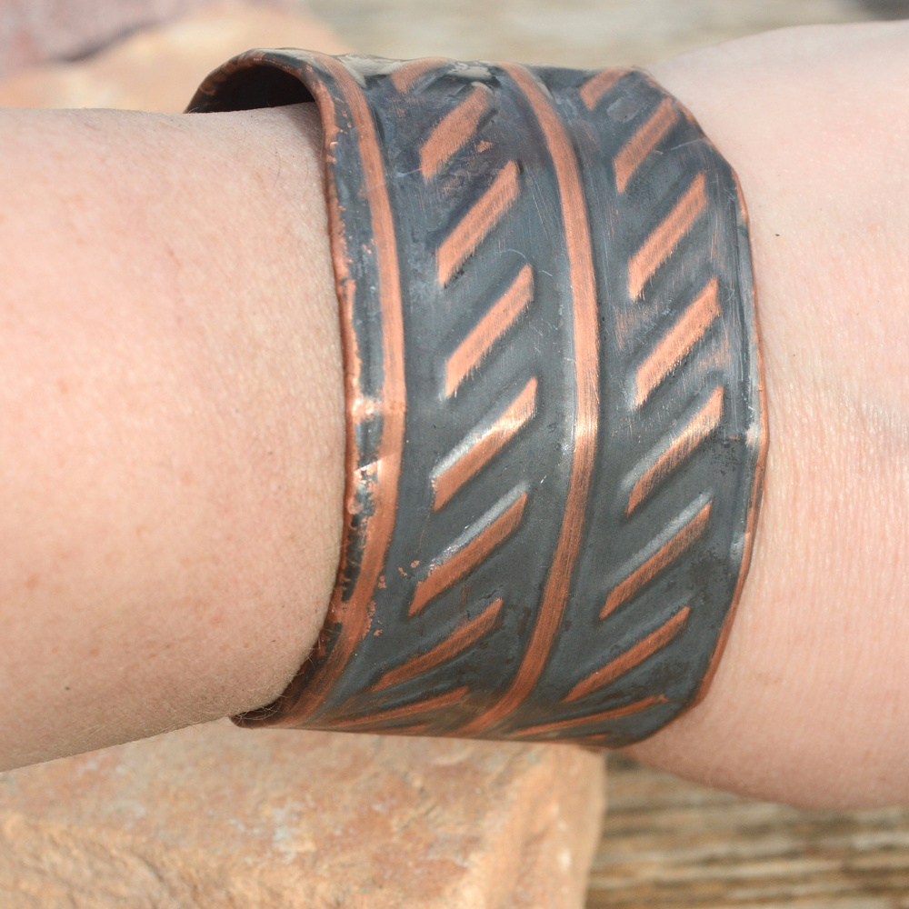 Industrial Pure Copper Cuff Bracelet Wide Bracelet Boho Minimalist Contemporary - Picture 6 of 14